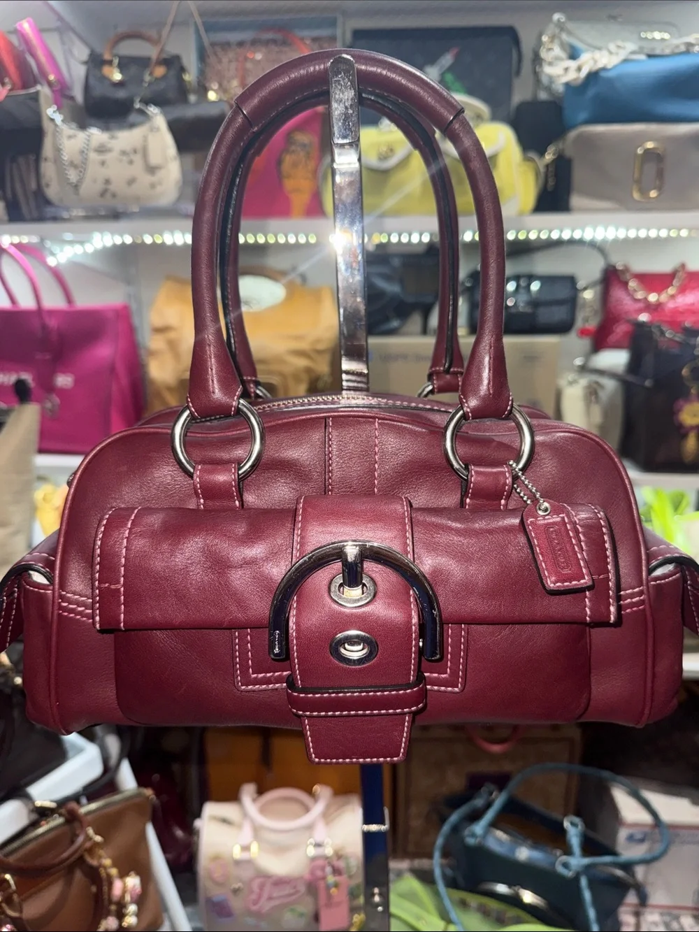 Coach Soho Vintage Leather Satchel Bag in RARE Burgundy with SILVER Hardware